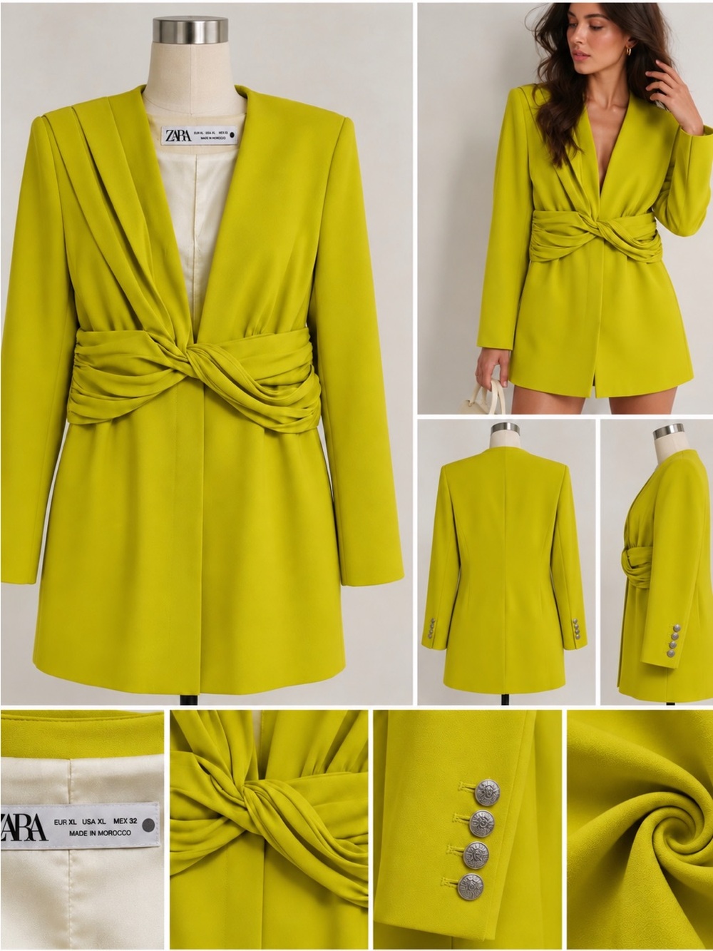 Zara Lime Twist-Waist Blazer Jacket